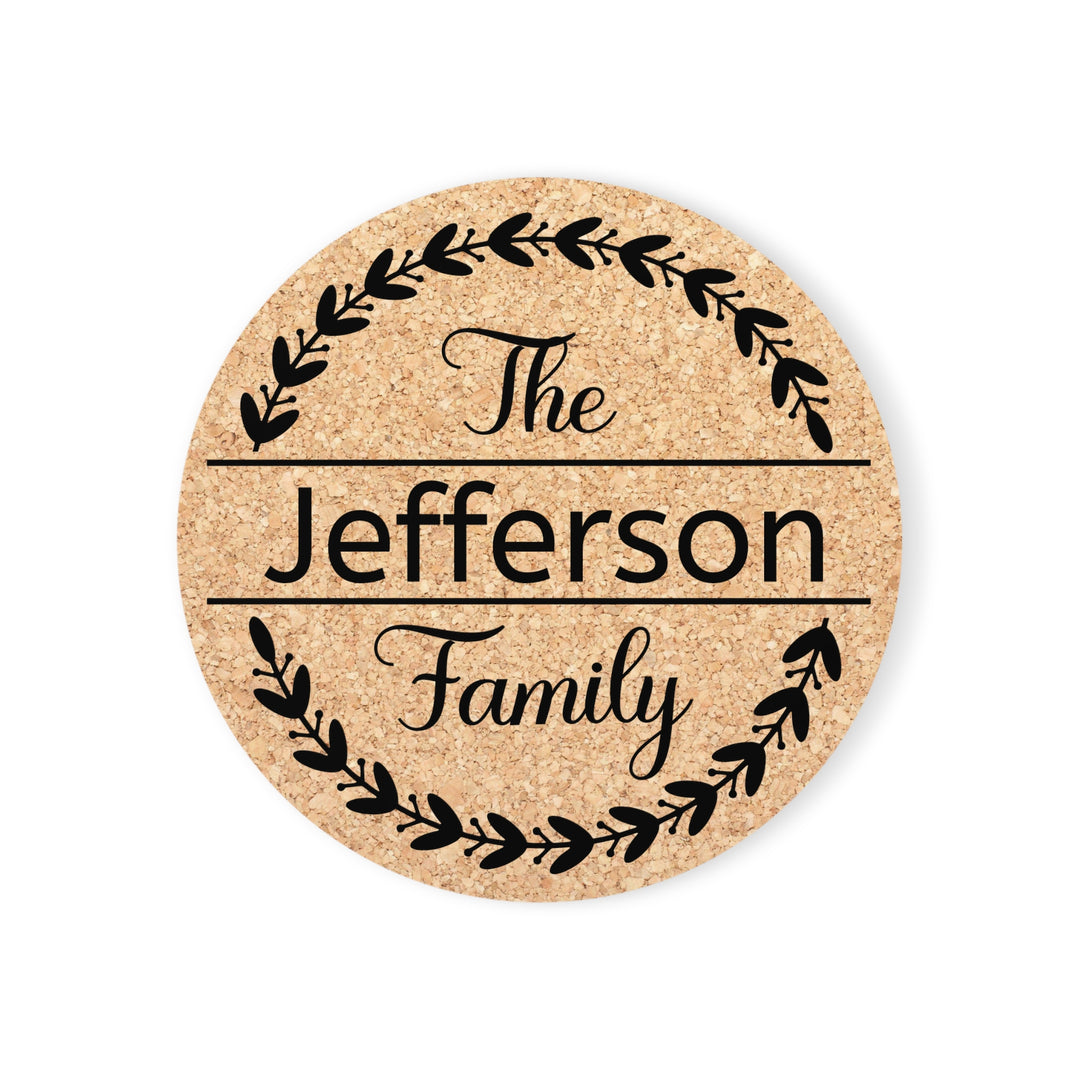 Personalized Coaster Set with Family Name - Custom Cork Back Coaster