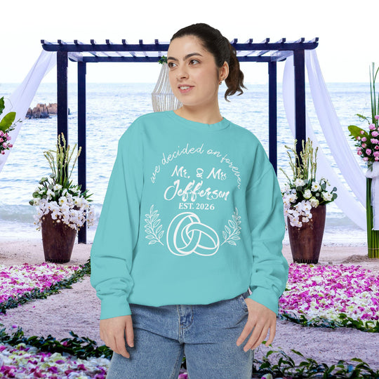 Personalized Mr. &amp; Mrs. Wedding Sweatshirt | Custom Last Name and Est. Date | Comfort Colors 1566 Pullover Sweatshirt