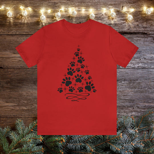 Holiday Season T-Shirt - Paws and Christmas Tree Winter T-Shirt