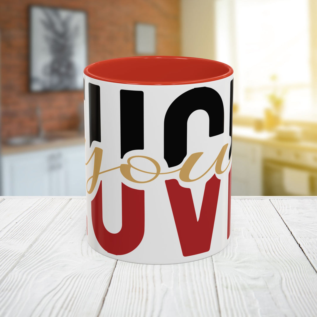 FULU Black Red Script Love Mug | Accent Coffee Mug 11oz 15oz