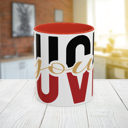 FULU Black Red Script Love Mug | Accent Coffee Mug 11oz 15oz