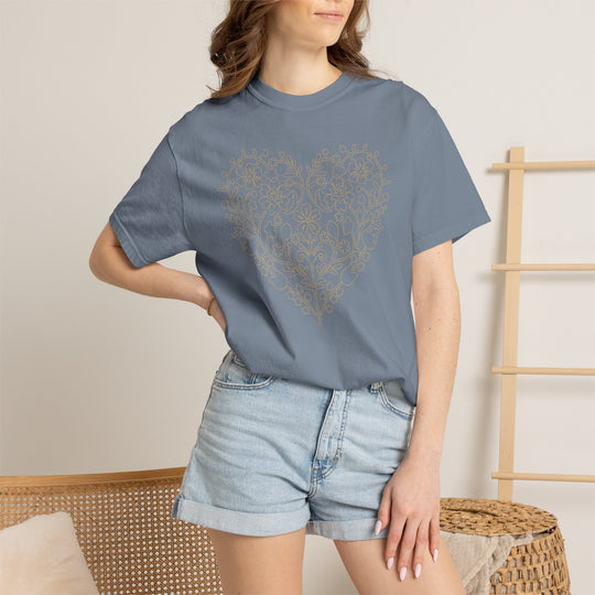 BOHO Floral Heart T-Shirt | Fall Flowers &amp; Hearts Comfort Colors® Tee for Women