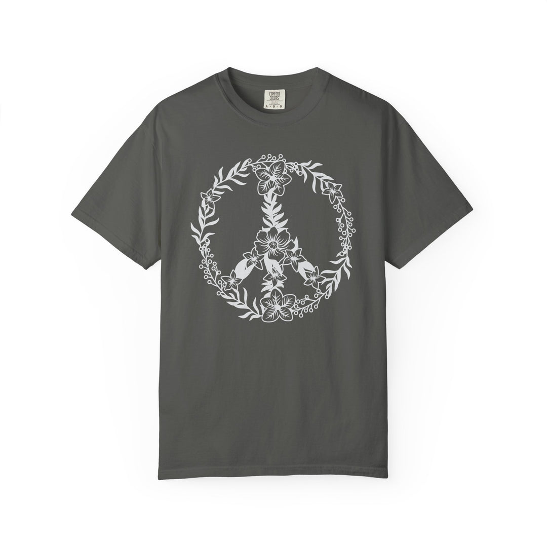Peace Sign BOHO Floral Heart T-Shirt | Fall Flowers &amp; Hearts Comfort Colors® Tee for Women