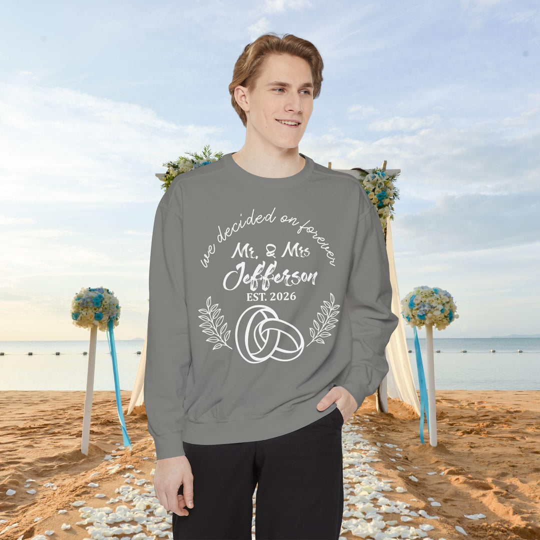 Personalized Mr. &amp; Mrs. Wedding Sweatshirt | Custom Last Name and Est. Date | Comfort Colors 1566 Pullover Sweatshirt