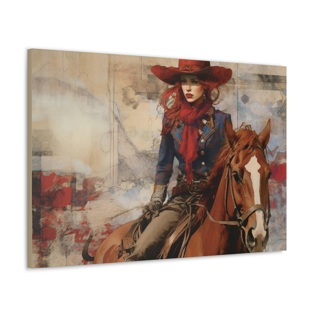Cowgirl Print Vintage Western Art Oil Painting (v5) Canvas Wrap