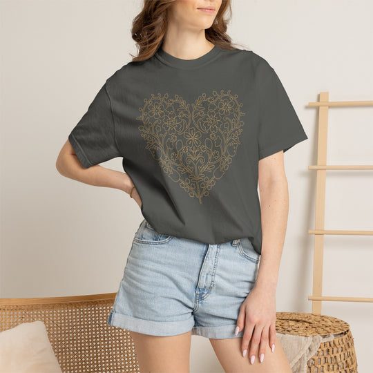 BOHO Floral Heart T-Shirt | Fall Flowers &amp; Hearts Comfort Colors® Tee for Women