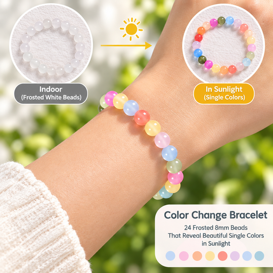 Color Changing UV Bead Bracelet | 8mm UV Sensitive Beads | Sunlight Color Changing Stretch Bracelet