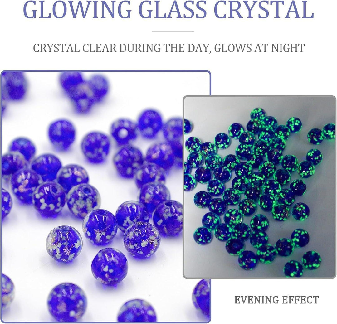 Glowing Stretch Bracelet | 8mm Luminous Glass Beads with Gold Flakes &amp; Jeweled Spacers