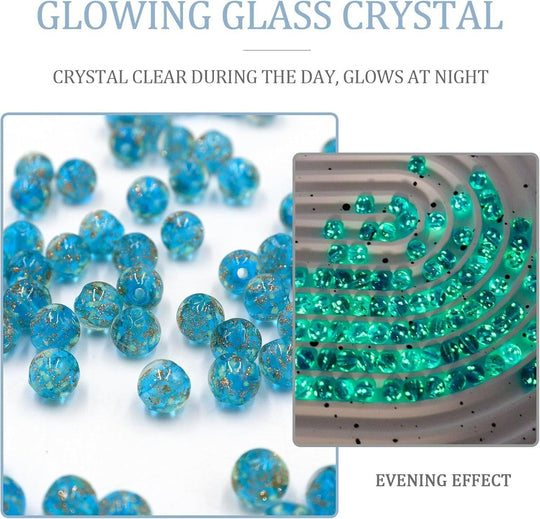 Glowing Stretch Bracelet | 8mm Luminous Glass Beads with Gold Flakes &amp; Jeweled Spacers
