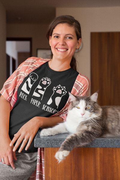 Rock Paper Scissors Cat T-Shirt | Funny Cat Lover Shirt with Cat Paws
