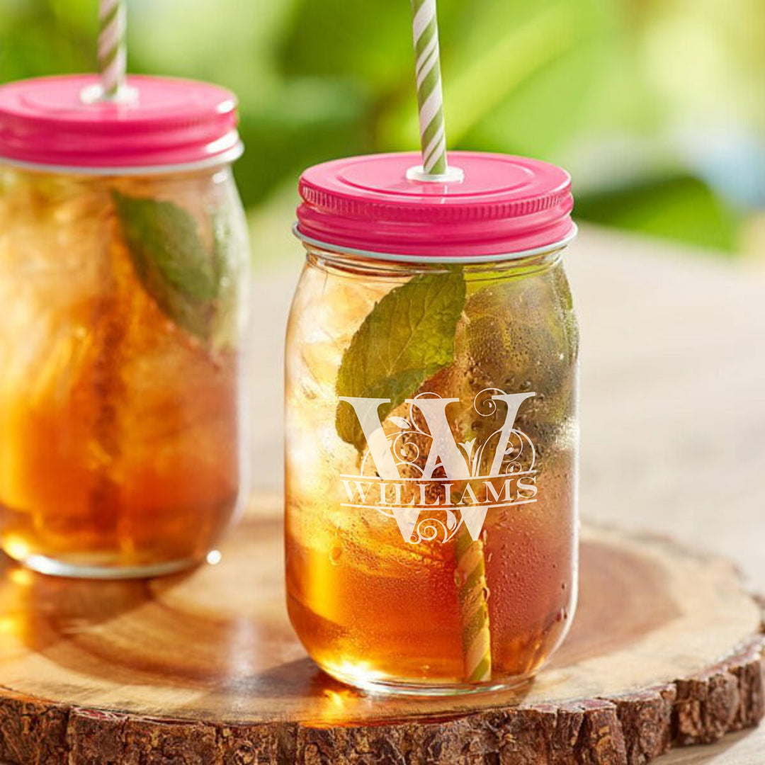 Personalized Mason Jar with Straw Hole Cap