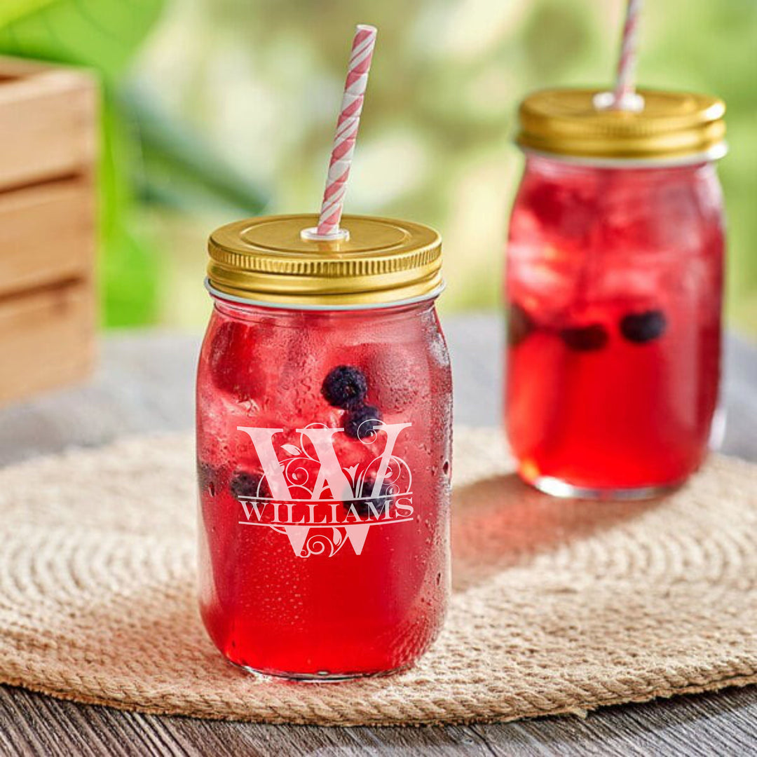 Personalized Mason Jar with Straw Hole Cap