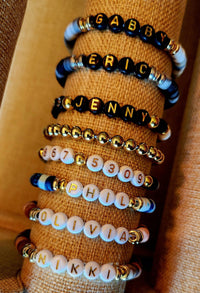 Personalized Name Custom Beaded Bracelet with Gold Accents