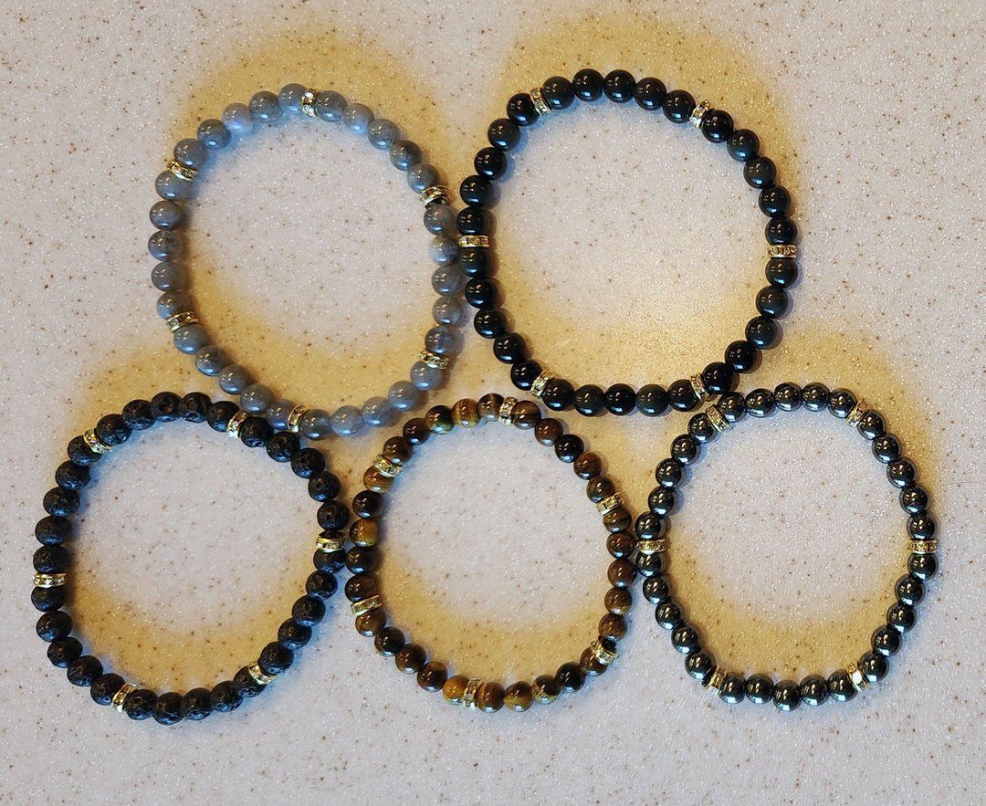 Boho Stone Bead Bracelet Handmade with Jeweled Spacers