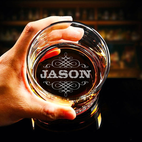 Whiskey Lover’s Custom Engraved Rocks Glass - Personalized Bottom Engraving