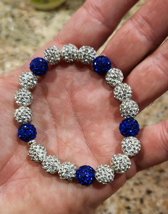 Diamond Pitch Bling - Baseball & Softball Beaded Bracelet - Royal Blue and Silver