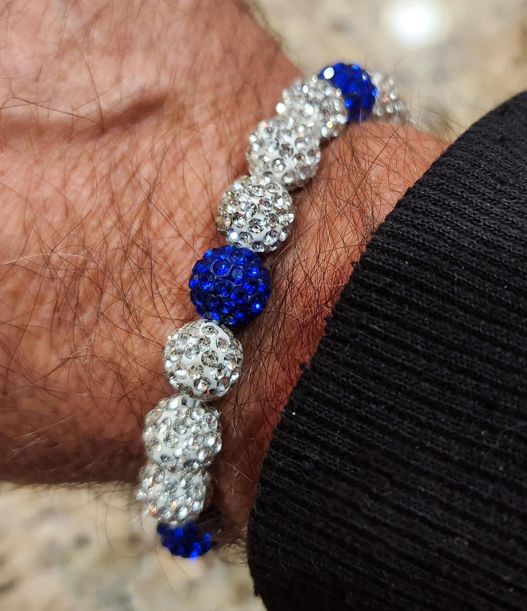 Diamond Pitch Bling - Baseball & Softball Beaded Bracelet - Royal Blue and Silver