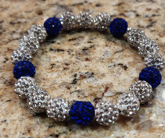 Diamond Pitch Bling - Baseball & Softball Beaded Bracelet - Royal Blue and Silver