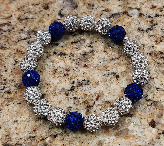 Diamond Pitch Bling - Baseball & Softball Beaded Bracelet - Royal Blue and Silver