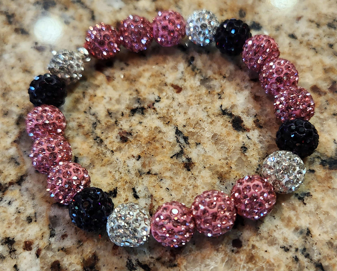 Diamond Pitch Bling - Baseball & Softball Beaded Bracelet - Pink Purple Silver