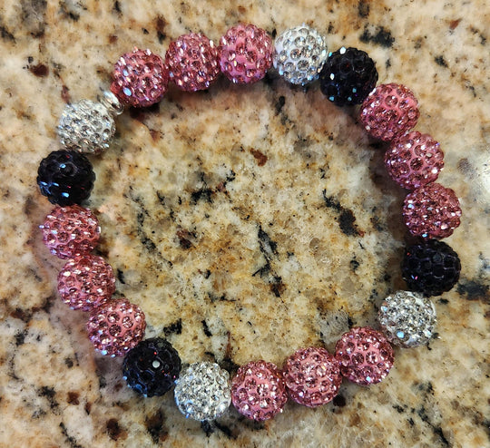 Diamond Pitch Bling - Baseball & Softball Beaded Bracelet - Pink Purple Silver