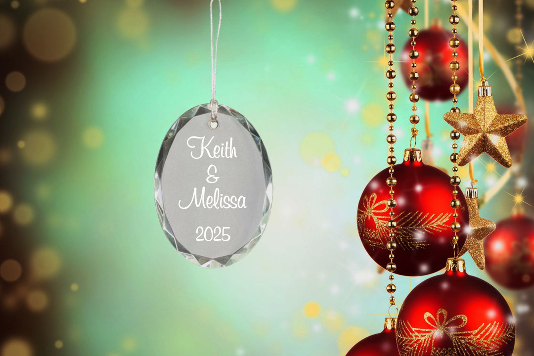 Christmas Custom Ornament - Engraved Oval Crystal Ornament