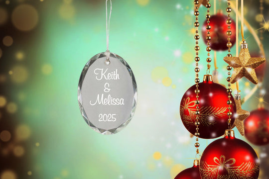 Christmas Custom Ornament - Engraved Oval Crystal Ornament