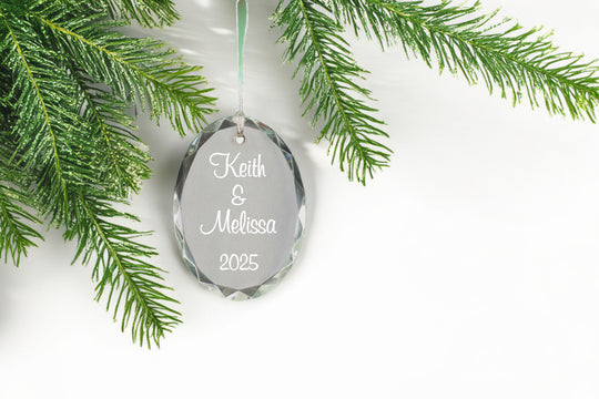 Christmas Custom Ornament - Engraved Oval Crystal Ornament