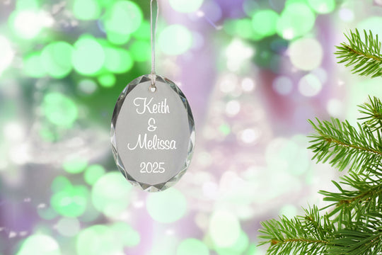 Christmas Custom Ornament - Engraved Oval Crystal Ornament