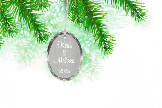 Christmas Custom Ornament - Engraved Oval Crystal Ornament