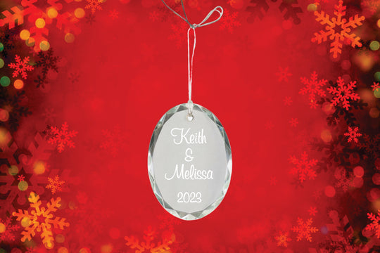 Christmas Custom Ornament - Engraved Oval Crystal Ornament