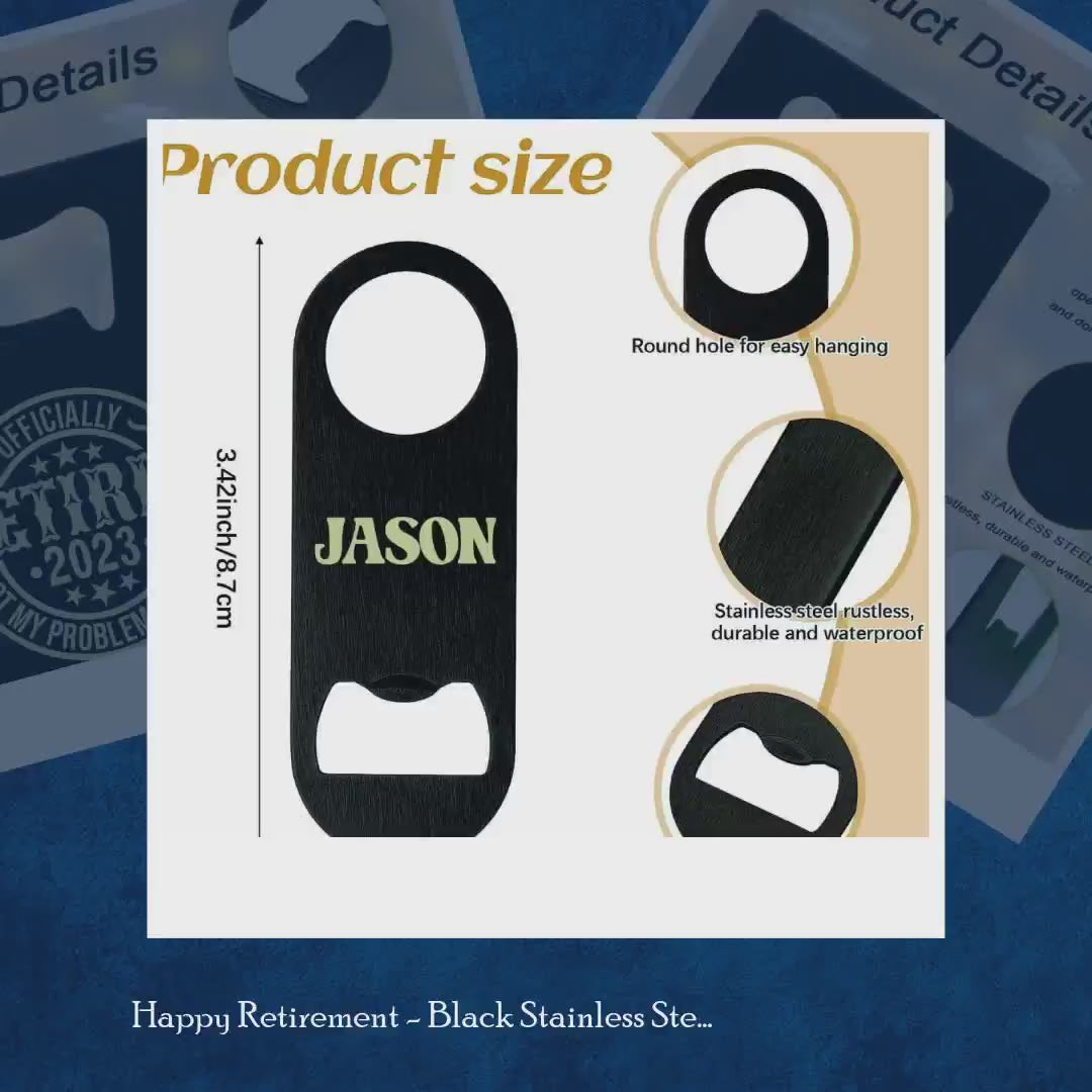 Happy Retirement - Black Stainless Steel Beer Bottle Opener by@Outfy
