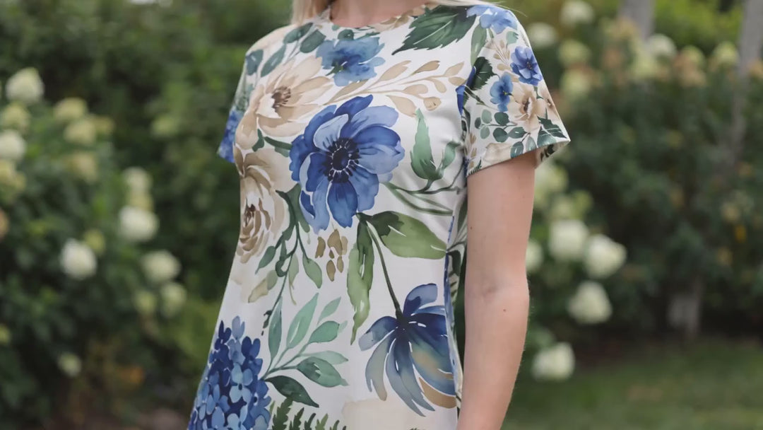Blue &amp; Sage Watercolor Floral Dress | Romantic Botanical Spring Print