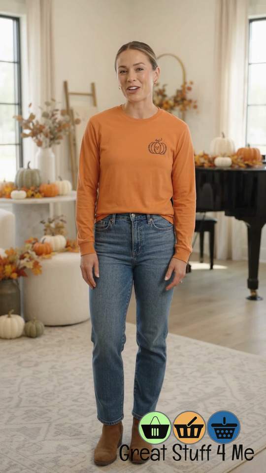 Hand-Drawn Pumpkin Long Sleeve T-Shirt | Pumpkin Sketch Shirt | Cute Fall Graphic Tee by@Outfy