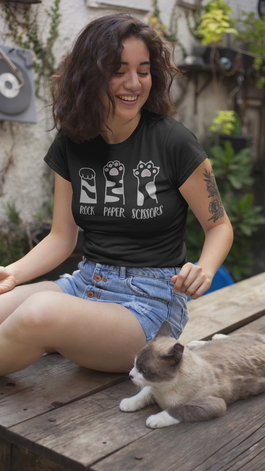 Rock Paper Scissors Cat T-Shirt | Funny Cat Lover Shirt with Cat Paws