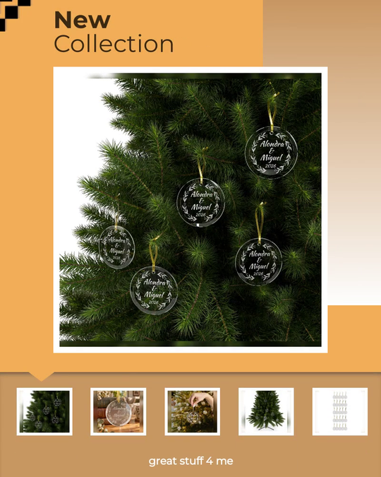 Personalized Christmas 2026 Glass Ornaments | Bride and Groom Names | Wedding Favors with Gold Ribbon by@Outfy