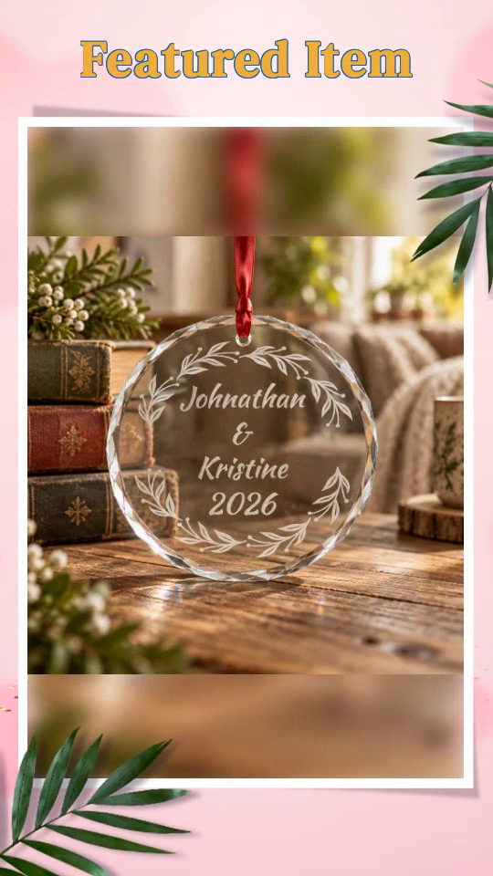 Personalized Name and Date Wreath Crystal Glass Ornament for Christmas 2026 by@Outfy