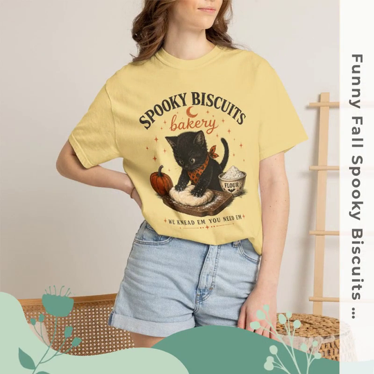 Funny Fall Spooky Biscuits T-Shirt | Cat Lovers Trendy Fall Shirt with &amp;quot;We Knead Them, You Need&amp;quot; Them Slogan by@Outfy