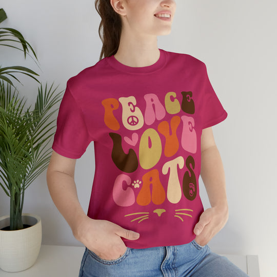 Cat Lover T-Shirt with "Peace, Love, Cats"