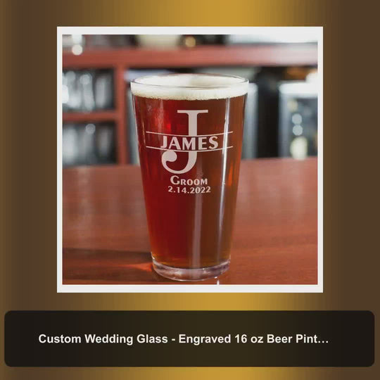 Custom Wedding Glass - Engraved 16 oz Beer Pint Glass by@Vidoo