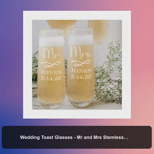 Wedding Toast Glasses - Mr and Mrs Stemless Champagne Flutes by@Vidoo