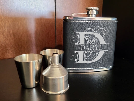 Personalized Flask Set - Custom Flask Gift with name, initial, age.