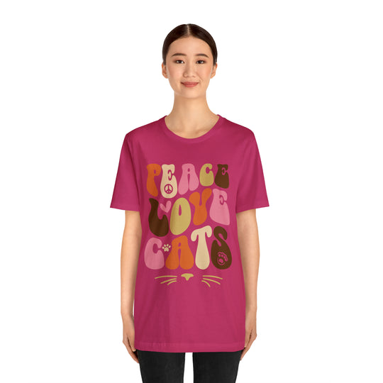 Cat Lover T-Shirt with "Peace, Love, Cats"