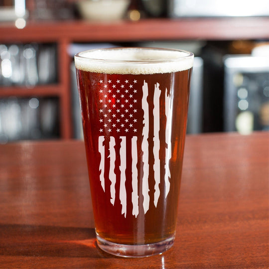 American Flag Beer Pint 16 oz Glass Distressed v2