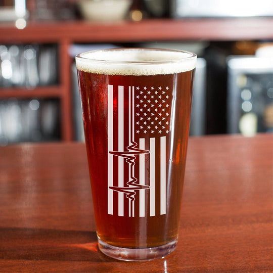 American Flag Beer Pint 16 oz Glass Heartbeat