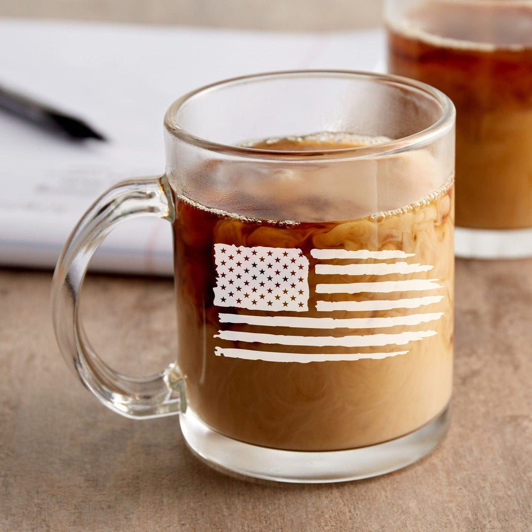 American Flag Mug - Laser Engraved 12 oz Coffee Mug Distressed