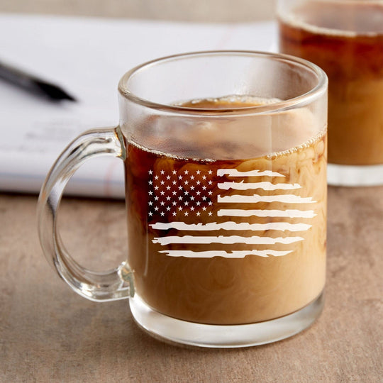 American Flag Mug - Laser Engraved 12 oz Coffee Mug Distressed v2