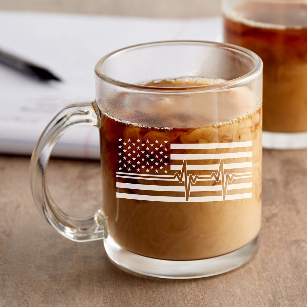American Flag Mug - Laser Engraved 12 oz Coffee Mug Heartbeat