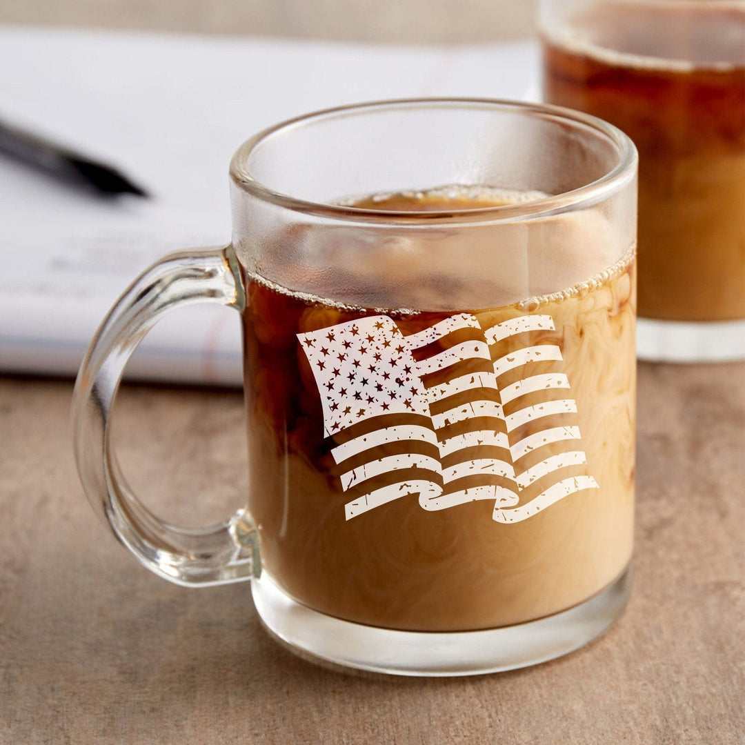 American Flag Mug - Laser Engraved 12 oz Coffee Mug Waving v2