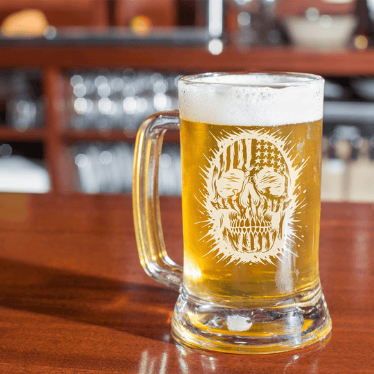 American Flag Skull Beer Mug Beer Mug - 16 oz